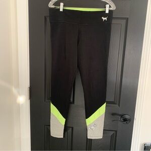 PINK Victoria's Secret | Y2K Black Neon Green Gray Cotton Yoga Leggings | Sz L